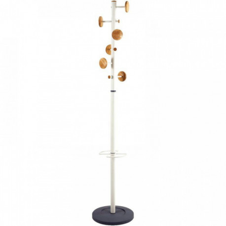 PORTEMANTEAU MUSIC BLANC ET BOIS 6 patères et 3 mini patères pour accrocher vêtements ou accessoires. Équipé d’un porte-paraplui