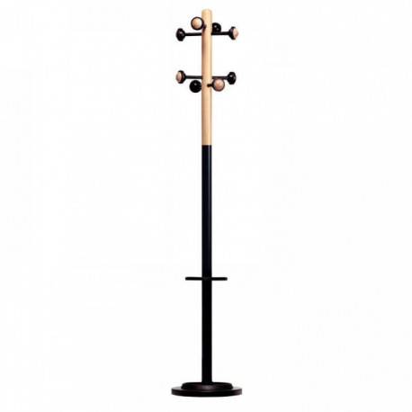 PORTE MANTEAUX ACCUEIL BOIS 8 patères rondes. Equipé d'un porte parapluie réglable en hauteur d'une capacité de 8 parapluies. Bo