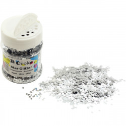POT DE 65 GRAMMES DE PAILLETTES ÉTOILES COLORIS ARGENT