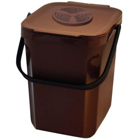 POUBELLE À COMPOST 10L COUV VENTILE FILTRE CHARBON MARRON ORGANIK GREEN ROSSIGNOL FAB France L28,5XH31XP28,5 