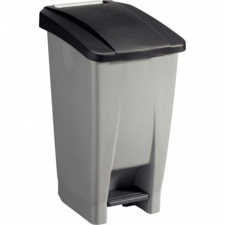 POUBELLE À PÉDALE ET ROULETTE GRIS couvercleNOIR 60 LITRES Antibactérien / HACCP