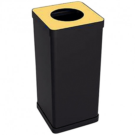 POUBELLE TRI SÉLECTIF 50L MÉTAL NOIR ET JAUNE + 3 MAGNET PAPIER PLASTIQUE ALIMENT COUVERCLE AMOVIBLE SYSTÈME D ACCROCHE RECYCLAB