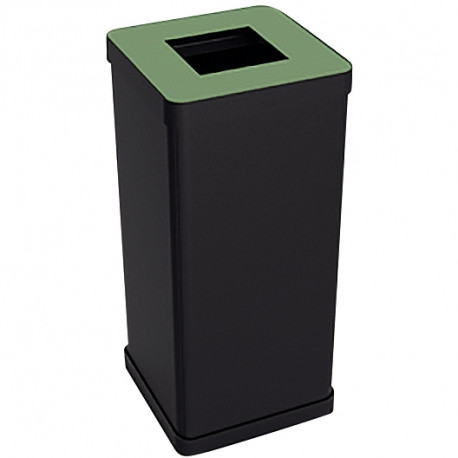 POUBELLE TRI SÉLECTIF 50L MÉTAL NOIR ET VERT + 3 MAGNET PAPIER PLASTIQUE ALIMENT COUVERCLE AMOVIBLE SYSTÈME D ACCROCHE RECYCLABL