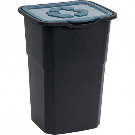 POUBELLE TRI SELECTIF 50L  NOIR COUVERCLE BLEU PP RECYCLABLE PAPERFLOW L39Xl36XH54 CM  