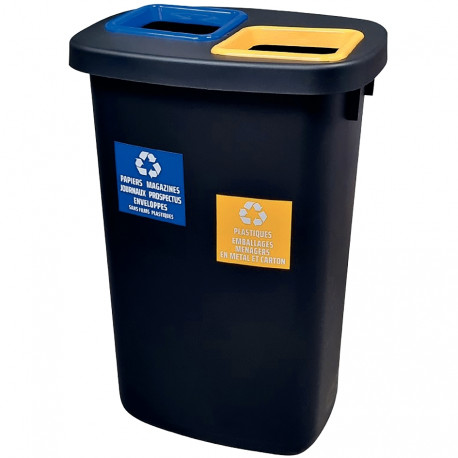 POUBELLE TRI SELECTIF  ATRIUM DUO 2X45L + 2 CLIPS ET 2 ÉTIQUETTES100% RECYCLE AGEC L33XP33XH73
