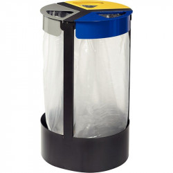 POUBELLE  TRI SÉLECTIF  SUPPORT SACS 3 COMPARTIMENTS  COUVERCLES DE COULEURS  L54,5XH89XP45