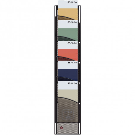 PRÉSENTOIR MURAL 5 COMPARTIMENTS 1/3  A4 VERTICAL MESH EN MÉTAL NOIR À LA FRANÇAISE