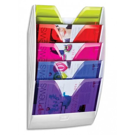 PRESENTOIR MURAL MAGNETIQUE BLANC/MUTICOLORE 5 COMPARTIMENTS L35xH58xP12,8cm CEP