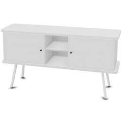 RANGEMENT L143,5 X H75 - 2 PORTES BATTANTES + 2 NICHES / 4 PIEDS BLANC/BLANC