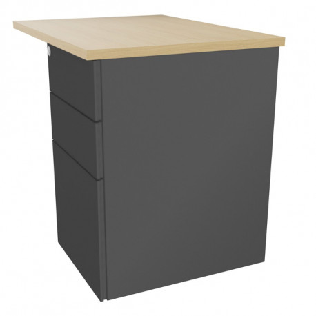 RETOUR SUR CAISSON PORTEUR 3 TIROIRS AMBRE PLATEAU CHÊNE NATUREL/CORPS ANTHRACITE