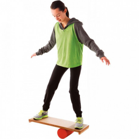 ROLLA BOLLA PLANCHE EN BOIS 2 BUTEES D'ARRET +CYLINDRE INITIATION A L EQUILIBRE POIDS MAX 80KG L.75xl.25 CM CYCLINDRE 9CM 