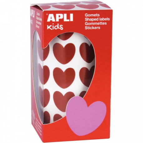 ROULEAU DE 900 GOMMETTES CŒUR ROUGES 20 X 18 MM