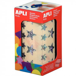 ROULEAU DE GOMMETTES ÉTOILES HOLOGRAPHIQUE ARGENT