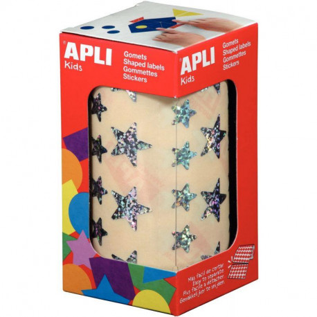 ROULEAU DE GOMMETTES ÉTOILES HOLOGRAPHIQUE ARGENT