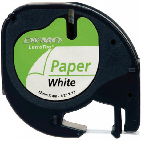 RUBAN  A MARQUER LETRATAG PAPIER 91200 S0721510 12MMx4M NOIR/BLANC DYMO  