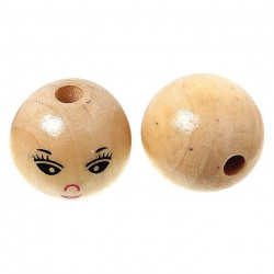 SAC DE 30 PERLES EN BOIS VERNIS FORME VISAGE