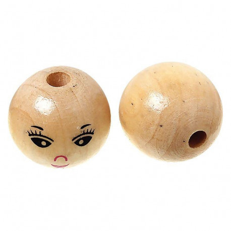 SAC DE 30 PERLES EN BOIS VERNIS FORME VISAGE