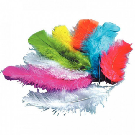 PLUMES DE DINDE SACHET DE 25 GRAMMES DE COULEUR ASSORTIES DECORATION MASQUE LONG DE 10 A 15 CM