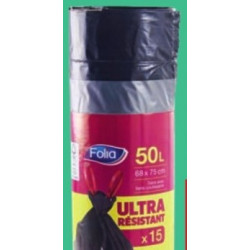 SAC POUBELLE 50L NOIR PQT15 ULTRA RESISTANT LIEN COULISSANT