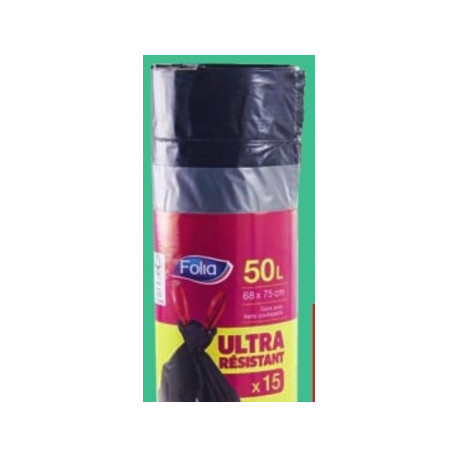 SAC POUBELLE 50L NOIR PQT15 ULTRA RESISTANT LIEN COULISSANT