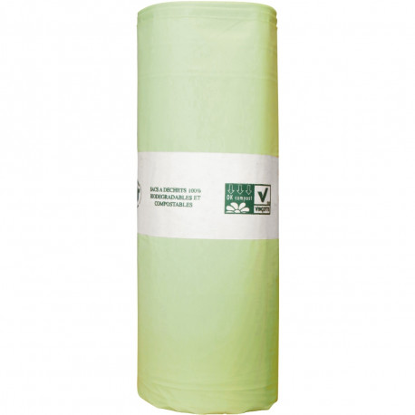 SACS POUBELLE  COMPOSTABLE **pqt 100** 40L VERT À LIENS COULISSANTS 