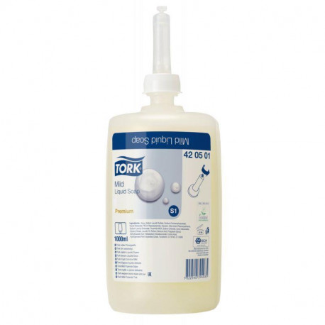 SAVON LIQUIDE DOUX  PQT DE 6 RECHARGES DE 1L POUR DISTRIBUTEUR S1 SOIT 1000 DOSES ECOLABEL TORK 420501