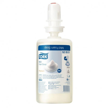 SAVON MOUSSE DOUX  PQT DE 6 RECHARGES DE 1L POUR DISTRIBUTEUR S4  SOIT 2500 DOSES ECOLABEL TORK 520101
