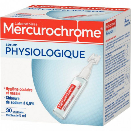 SERUM PHYSIOLOGIQUE BOITE DE 30 DOSES 5ML  MERCUROCHROME FAB France 