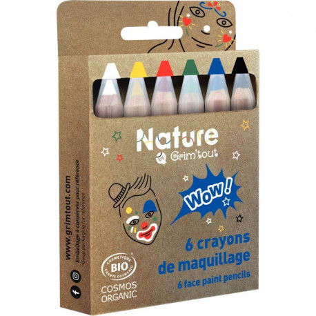 Set de 6 crayons de maquillage Bio assortis. Dès 3ans. Après un test préalable au creux du coude et de patienter 1h