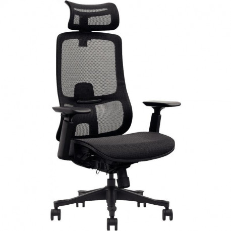 SIEGE FAUTEUIL ERGONOMIQUE CARSON V2 SYNCHRONE BLOCAGES 4 POSITIONS DOS RESILLE NOIR AVEC RENFORT LOMBAIRE REGLABLE HAUTEUR RESI