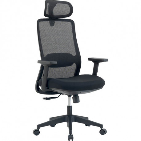 SIEGE FAUTEUIL ERGONOMIQUE CHICAGO SYNCHRONE 3 BLOCAGES DOS RESILLE NOIR/ASSISE TISSU NOIR L53XP44,5CM REGLABLE HAUTEUR 46-56CM