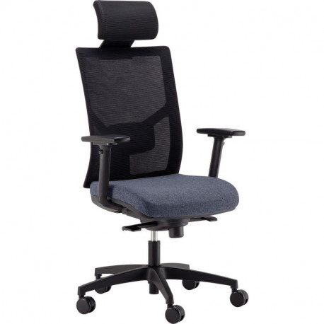 SIEGE FAUTEUIL ERGONOMIQUE ELEGANZE SYNCHRONE 4 BLOCAGES DOS NOIR/ASSISE TISSU BLEU L50XP45,5CM REGLABLE HAUTEUR 46,5-59,5CM