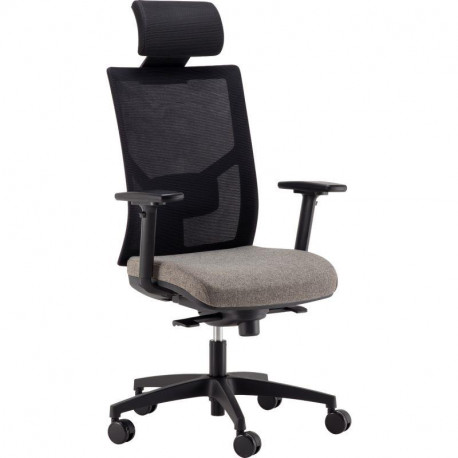 SIEGE FAUTEUIL ERGONOMIQUE ELEGANZE SYNCHRONE 4 BLOCAGES DOS NOIR/ASSISE TISSU GRIS L50XP45,5 CM REGLABLE HAUTEUR 46,5-59,5CM