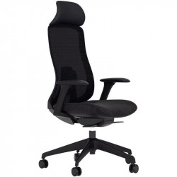 SIEGE FAUTEUIL ERGONOMIQUE MAX SYNCHRONE BLOCAGES 4 POSITIONS DOS RESILLE NOIR AVEC RENFORT LOMBAIRE REGLABLE /ASSISE TISSU NOIR