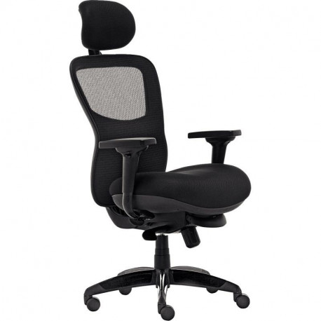 SIEGE FAUTEUIL ERGONOMIQUE NARDO 24H SYNCHRONE BLOCAGES 4 POSITIONS DOSSIER H68CM RESILLE AVEC RENFORT LOMBAIRE REGLABLE NOIR/AS