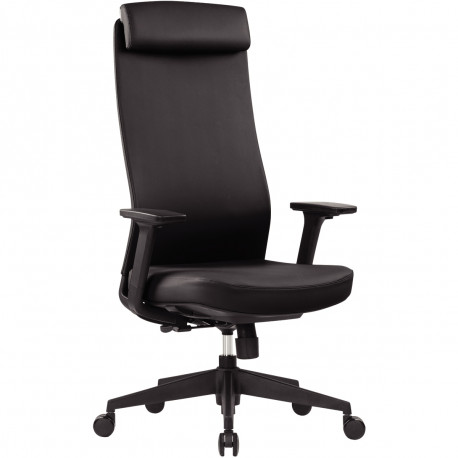 SIEGE FAUTEUIL ERGONOMIQUE OSLO 55X CUIR NOIR SYNCHRONE BLOCAGE 3 POSITIONS DOSSIER REGLABLE EN HAUTEUR H73 CM /ASSISE L 49 X P4