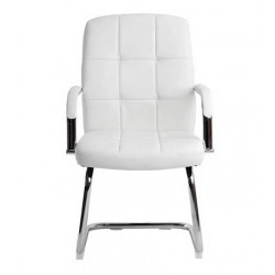 SIEGE VISITEUR FAUTEUIL SIMILI CUIR BLANC PIEDS