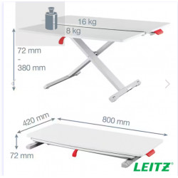 STATION DE TRAVAIL ASSIS/DEBOUT L800 xP 42 H,7,2 a 38cm LEITZ ERGO COSY AVEC PLATEAU COULISSANT P/16 kg sur la surface principal