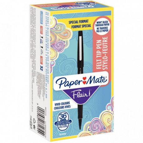 STYLOS FEUTRES MOYENS FLAIR PAPERMATE NOIR  BTE 30+ 6 OFFERTS