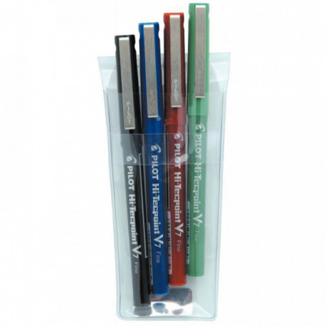 STYLOS ROLLER POINTE AIGUILLE HI-TECHPOINT V7 0,7MM POCHETTE DE 4 COULEURS ASSORTIES PILOT