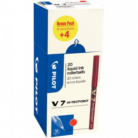 STYLOS ROLLER ROUGE POINTE AIGUILLE HI-TECHPOINT V7 0,7MM VALUE PACK 16+4  3131910531517