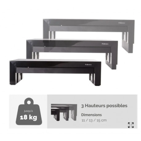 SUPPORT ÉCRAN P/21'' 18 kg  H 11,13,15cm  L40,64xP24,45xH11 à 15cm. TIROIR DE RANGEMENT  DESIGNER SUITES FELLOWES  8038101