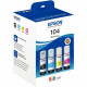 T00P640 Epson 104 pack de 4 flacons jet d'encre noire, cyan, magenta et jaune authentique
