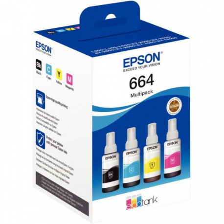T664640 Epson 664 pack de de 4 flacons jet d'encre noire, cyan, magenta et jaune authentique