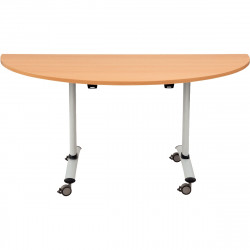 Table abattante demi-lune L160xP80cm plateau hêtre/piètement alu. Plateau mélaminé ép. 25 mm. Chants antichoc ABS 2 mm. Piètemen