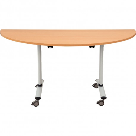 Table abattante demi-lune L160xP80cm plateau hêtre/piètement alu. Plateau mélaminé ép. 25 mm. Chants antichoc ABS 2 mm. Piètemen