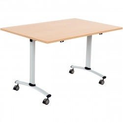 Table abattante rectangulaire L120xP80cm plateau chêne/piètement alu. Plateau mélaminé ép. 25 mm. Chants antichoc ABS 2 mm. Pièt