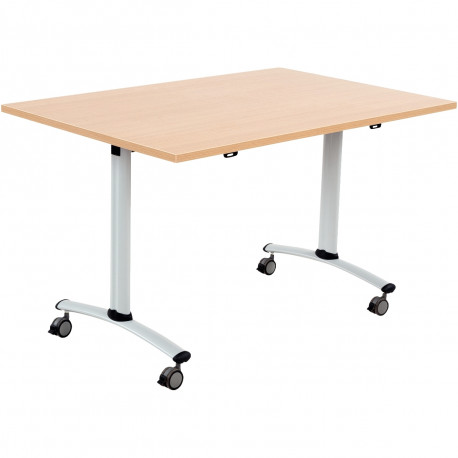 Table abattante rectangulaire L120xP80cm plateau chêne/piètement alu. Plateau mélaminé ép. 25 mm. Chants antichoc ABS 2 mm. Pièt