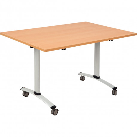 Table abattante rectangulaire L120xP80cm plateau hêtre/piètement alu. Plateau mélaminé ép. 25 mm. Chants antichoc ABS 2 mm. Pièt