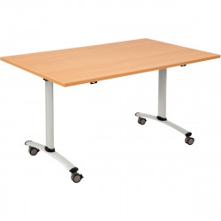 Table abattante rectangulaire L140xP80cm plateau hêtre/piètement alu. Plateau mélaminé ép. 25 mm. Chants antichoc ABS 2 mm. Pièt